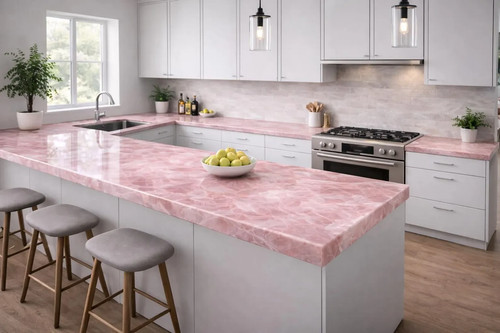 Rose quartz kitchen countertop - kitchen,